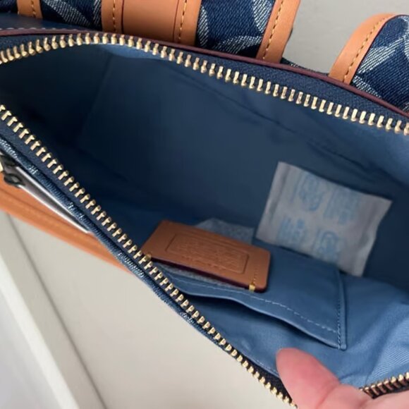 Coach Ashton Baguette Bag In Signature Canvas Denim/Brown CY700 - Picture 7 of 10